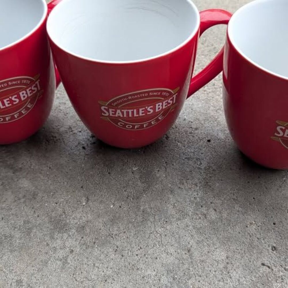 Lot of 3 Vintage Seattle's Best Coffee Mugs Red White Ceramic Cups 2004 Promo